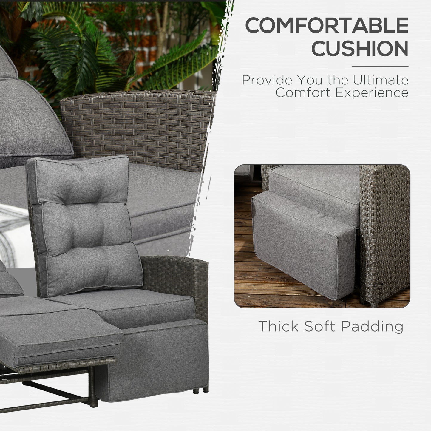 4 Piece Rattan Garden Furniture Set Outdoor Sofa Sectional Set with Glass Top Table for Poolside, Grey