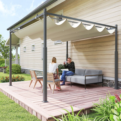 3 x 3(m) Metal Pergola with Retractable Roof and Magnetic Fixture, Outdoor Gazebo Garden Pergola Kit Sun Shade Canopy