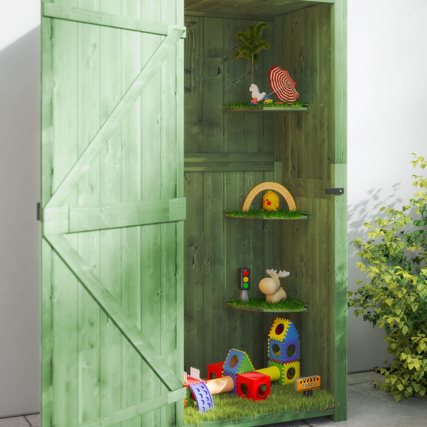 Small Shed, Tall Slim Wooden Garden Shed with 3 Removable Shelves and Roof Hatch