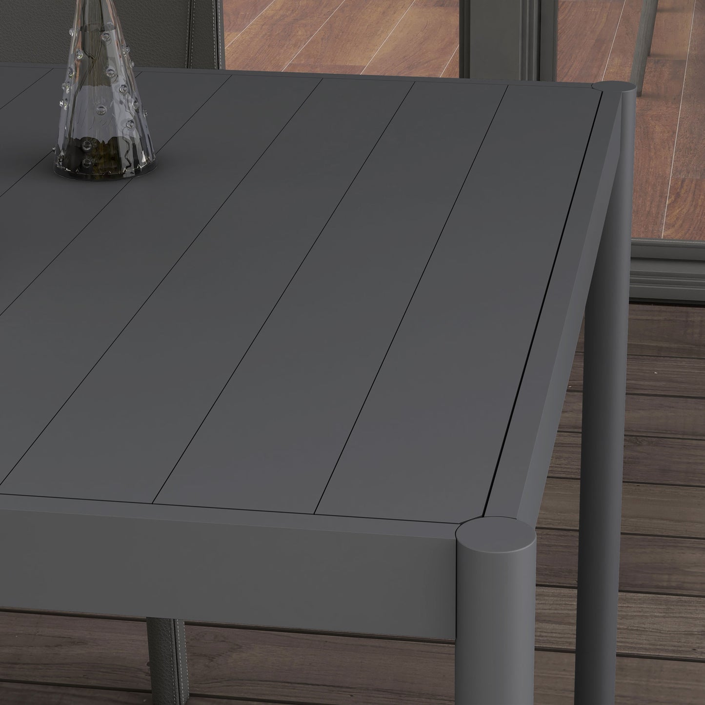 Six-Seater Outdoor Table with Slatted Aluminium Top and Steel Legs