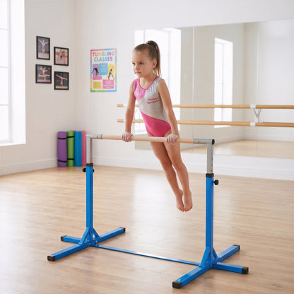 Height Adjustable Gymnastics Horizontal Bar for Kids, Children Junior Kip High Bar Fitness, Blue