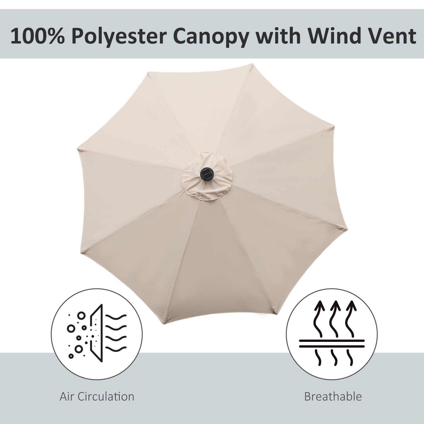 2.7m Patio Garden Umbrella Outdoor Parasol with Tilt Crank and 24 LEDs Lights (Cream)