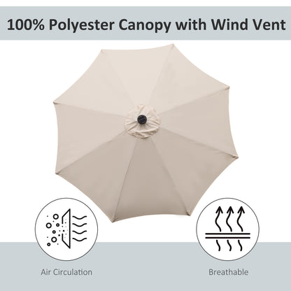 2.7m Patio Garden Umbrella Outdoor Parasol with Tilt Crank and 24 LEDs Lights (Cream)