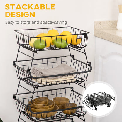 5 Tier Storage Trolley, Stackable Fruit Vegetable Cart for Kitchen, Living Room, 40 x 2 x 97 cm, Black