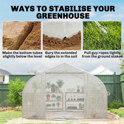 4 x 3(m) Walk-in Polytunnel Greenhouse, Zipped Roll Up Sidewalls, Mesh Door, 8 Mesh Windows, Tunnel Warm House Tent