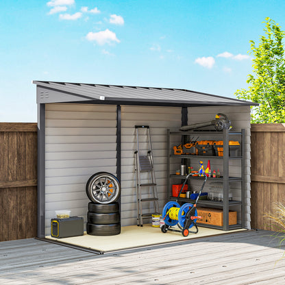 5 x 9ft Galvanised Metal Garden Shed with Foundation Kit, Outdoor Lean-to Shed, Tool Storage House for Garden, Grey