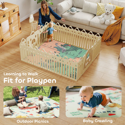 Dinosaur-Themed Baby Plat Mat Double Sided, Foldable, Water-Resistant for Outdoor/Indoor, 177 x 146 x 1.5cm