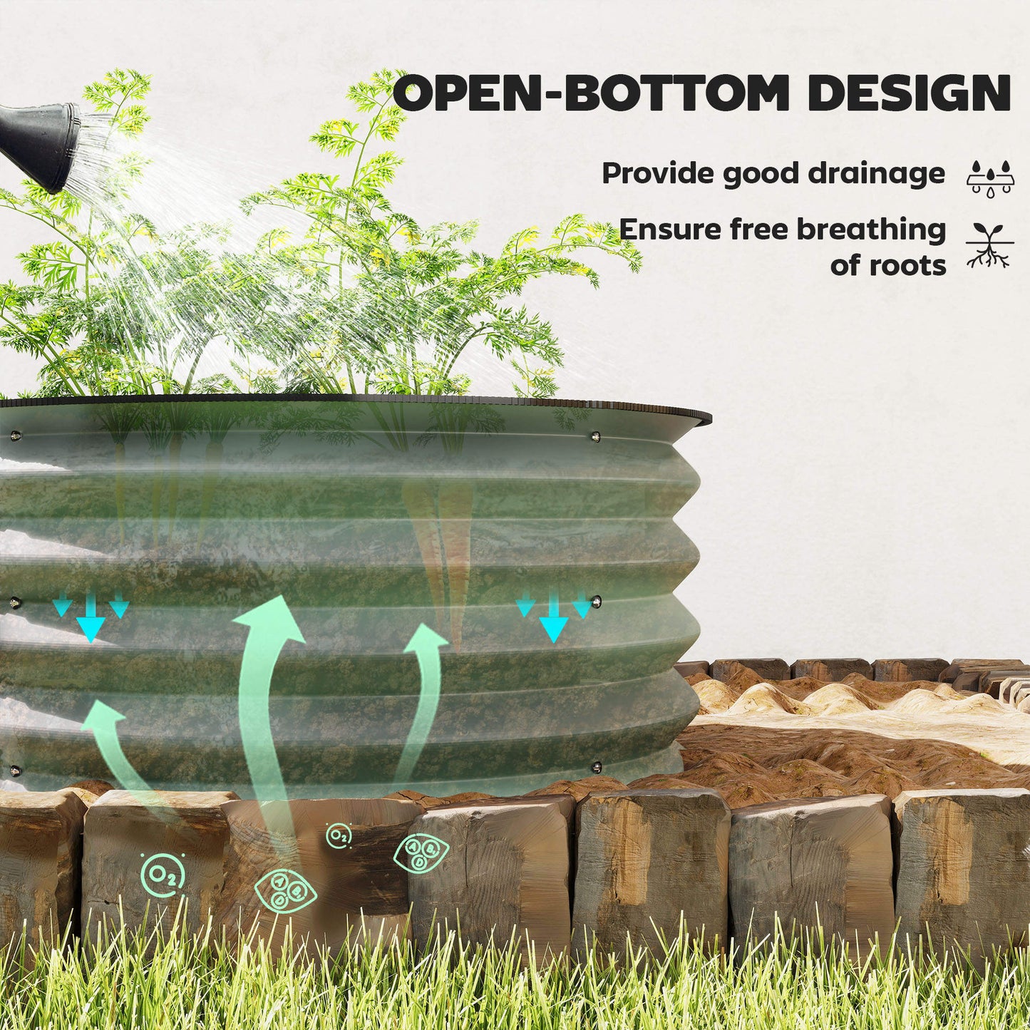 Set of 2 Raised Garden Bed, Metal Planter Box with Safety Edging, Easy-to-assemble Stock Tank, Green