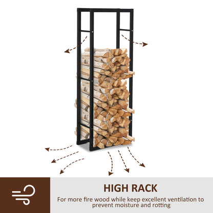 Metal Firewood Log Holder Tall Firewood Rack Indoor Outdoor Fireplace Wood Storage Shelf with Side Rails, Rust-Resistant