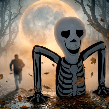 Inflatable Ground Crawling Skeleton, Scary Halloween Decoration with Built-in LED Lights for Indoor Outdoor Decor
