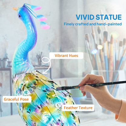 Peacock Garden Statue, Standing Garden Ornament, Metal Garden Gift with Stakes for Patio Pond Landscape Decoration