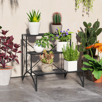 Three-Tier Decorative Metal Plant Stand - Black