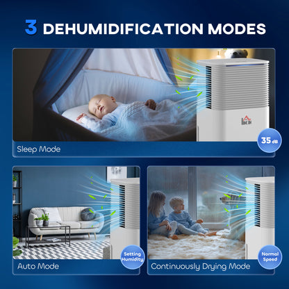 10L/Day Dehumidifier with 2L Water Tank, Laundry Drying, Automatic Humidity Sensor