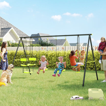 Metal Garden Swing Set with Double Swings, Glider, Swing Seats - Green