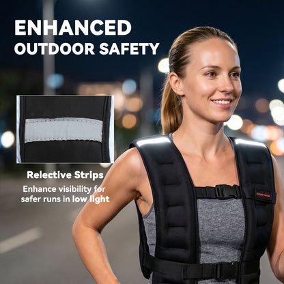 Weighted Vest, 8 kg Weight Vest with Adjustable Straps, Reflective Strips, Black