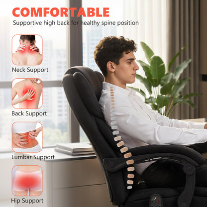 Office Chair with 6-point Vibration Massage and Heat, Fabric Desk Chair with Footrest, High Back, Black