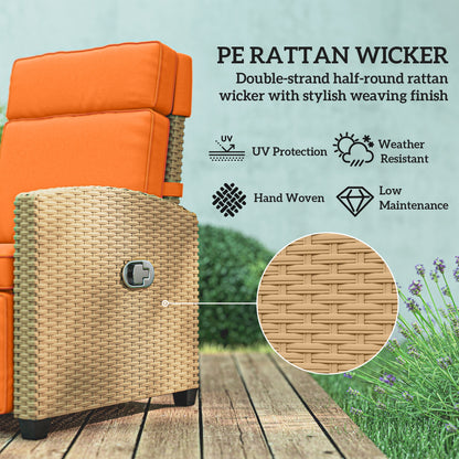 145° Reclining Rattan Armchair, with Footrest - Khaki/Orange