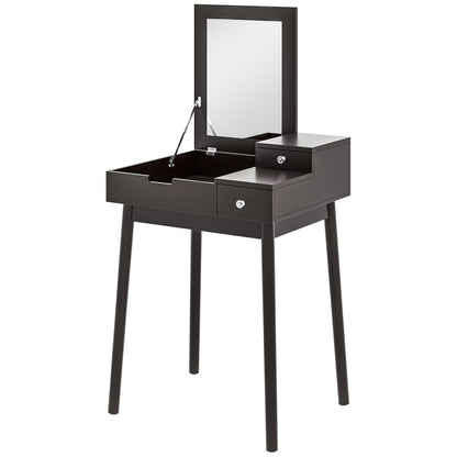 Dressing Table with Flip-up Mirror, Makeup Desk with 2 Drawers and Pine Wood Legs