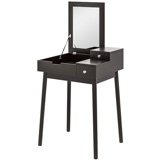 Dressing Table with Flip-up Mirror, Makeup Desk with 2 Drawers and Pine Wood Legs
