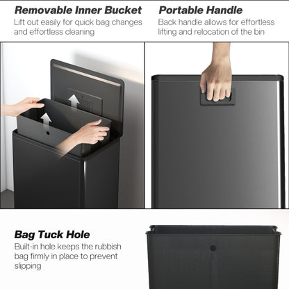 45L Kitchen Bin, Pedal Bin with Soft-Close and Stay-Open Lid, Removable Inner Bucket, Odor Control for Kitchen, Office