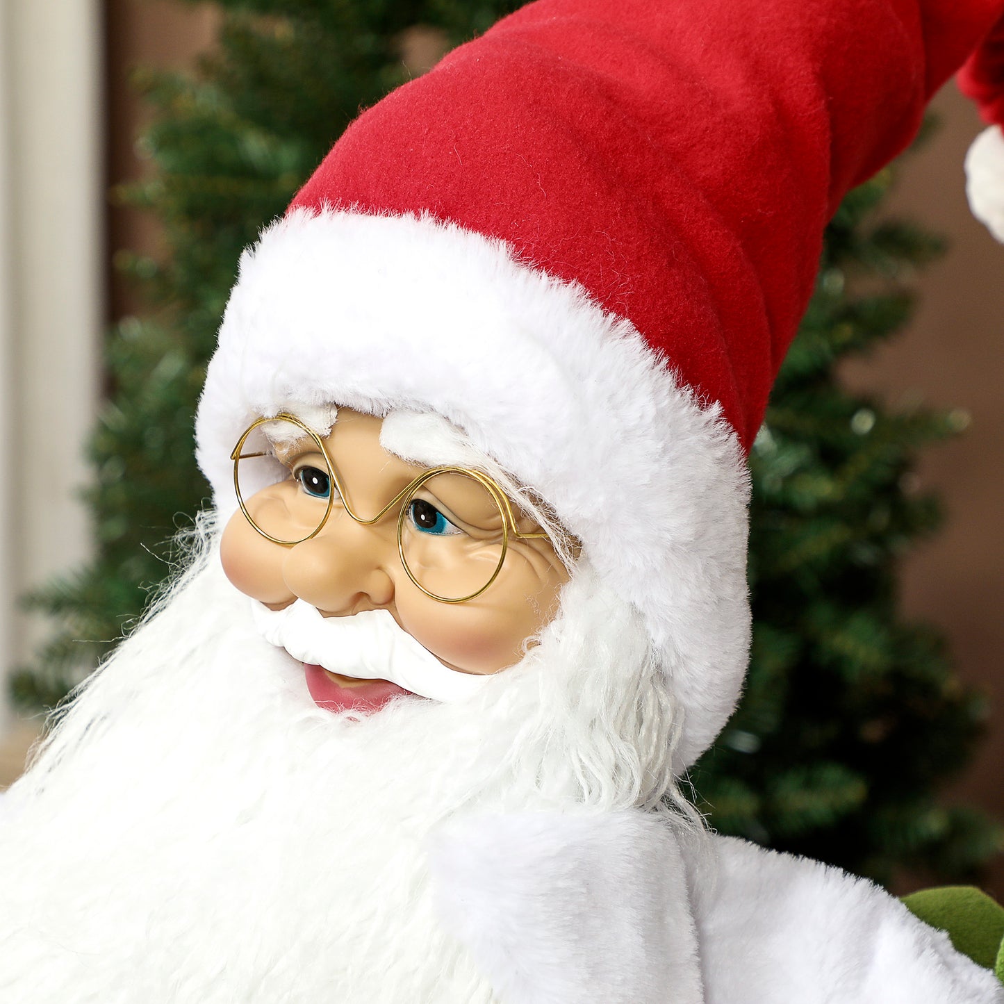 Life Size Santa Claus Christmas Decoration, Voice-Activated with Twinkling LED Lights, Red