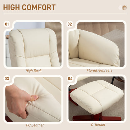 Rocking Recliner Chair with Footstool, PU Leather Recliner Armchair with Wood Base