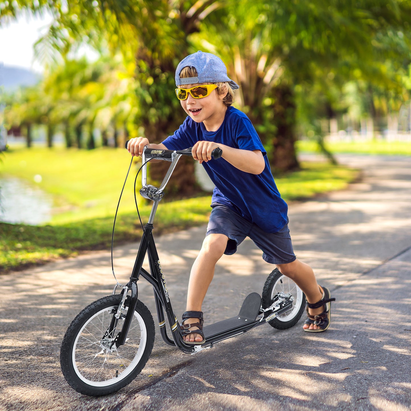 Kids Scooter, Teen Kick Scooter with Rubber Wheels, 16" Front Wheel, Height Adjustable Handlebar, Dual Brakes, Kick Stand