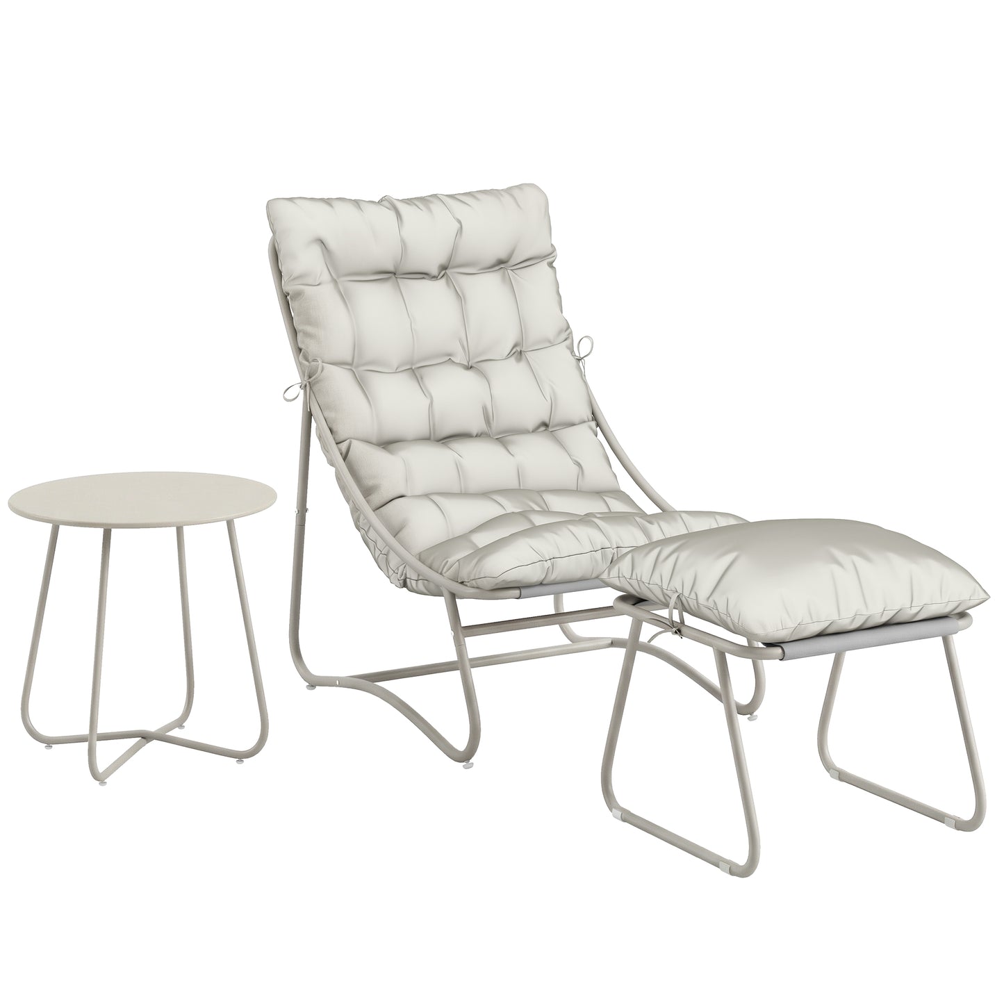 Bistro Set for Garden, 3 Piece Outdoor Table and Chair with Footstool and Removable Cushions, Comfy Balcony Furniture