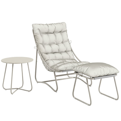 Bistro Set for Garden, 3 Piece Outdoor Table and Chair with Footstool and Removable Cushions, Comfy Balcony Furniture