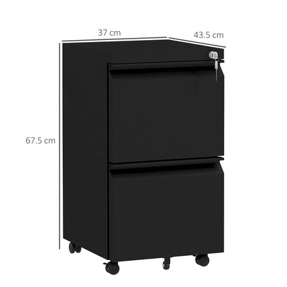 2-Drawer Mobile Filing Cabinet, Metal Lockable File Cabinet for Letter, A4 and Legal Size, Pre-Assembled Body, Black