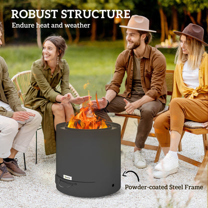 Metal Wood-burning Fire Pit with Fire Poker - Black