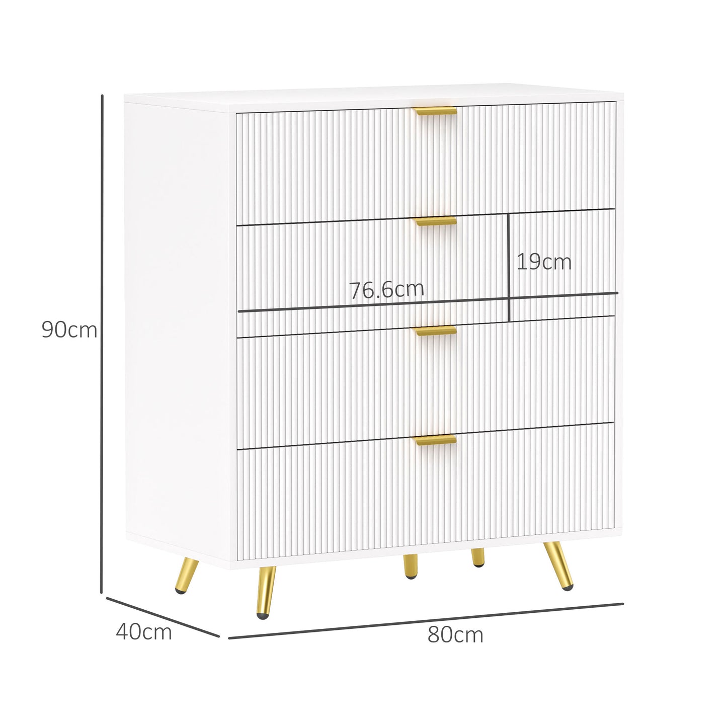Elegant Four-Drawer Bedside Table - White