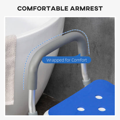 EVA Padded Shower Chair for the Elderly and Disabled, Height Adjustable Shower Stool with Back and Arms, 4 Suction Foot Pads