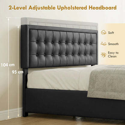 PU Leather King Size Ottoman Bed Frame, with Front Drawer - Black