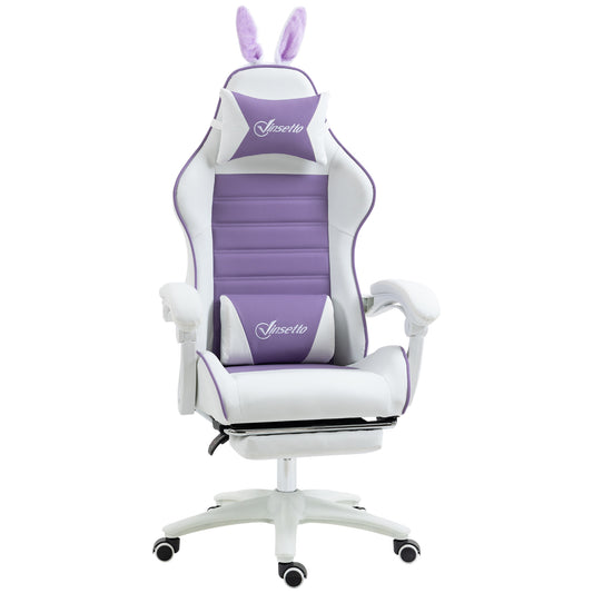 Racing Gaming Chair, Reclining PU Leather Computer Chair with Removable Rabbit Ears, Footrest, Headrest and Lumber Support