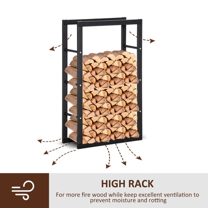 Metal Firewood Log Holder Tall Firewood Rack Indoor Outdoor Fireplace Wood Storage Shelf with Side Rails, Rust-Resistant