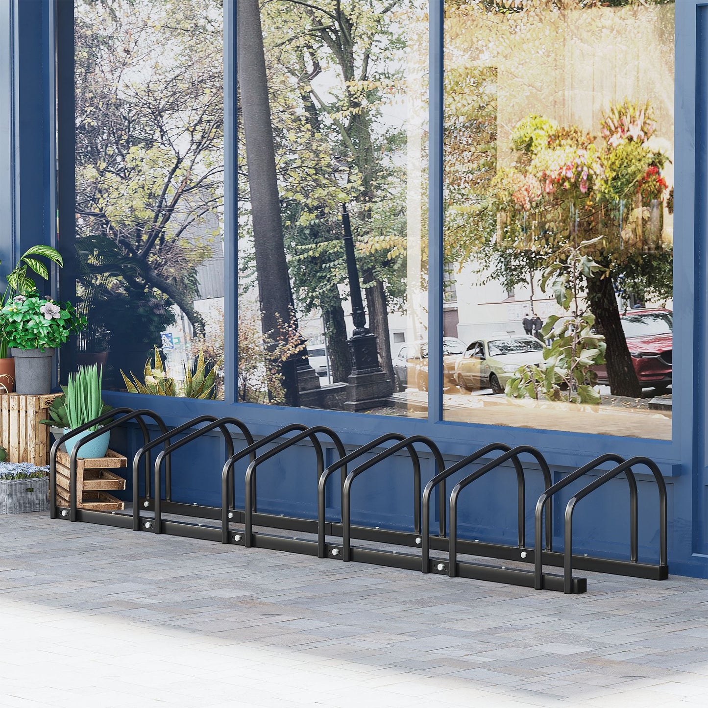 Bike Stand Parking Rack Floor or Wall Mount Bicycle Cycle Storage Locking Stand 179L x 33W x 27H (6 Racks, Black)