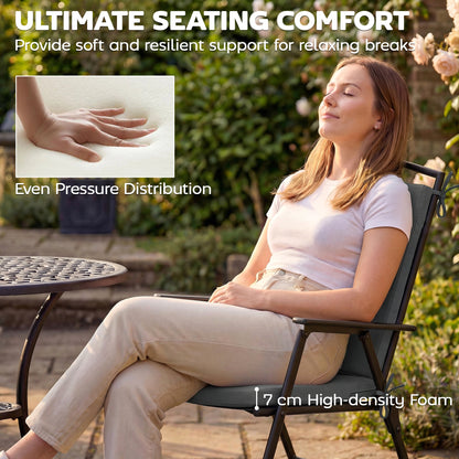Outdoor Seat Cushions Set of 2 with Ties, Waterproof Garden Seat Pads, Dark Grey
