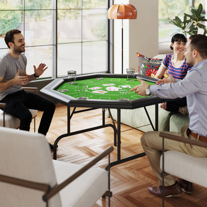 8 Player Folding Poker Table, Portable Octagon Blackjack Table with Cup Holders, Padded Edge, Green