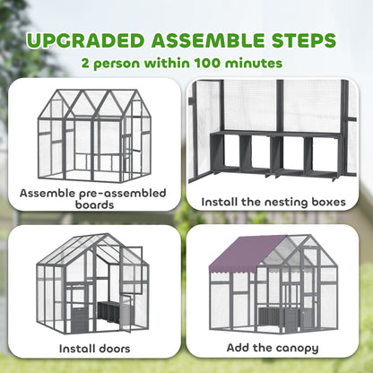 Large Walk In Chicken Run with Waterproof & Anti-UV Cover, for 6-8 Chickens, for Garden, Farm, 5.5' x 6' x 6'