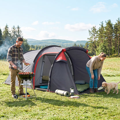 2 Man Tunnel Tent with Sewn-in Groundsheet, Air Vents, Rainfly, 2000mm Large Camping Tent with Bedroom, Porch