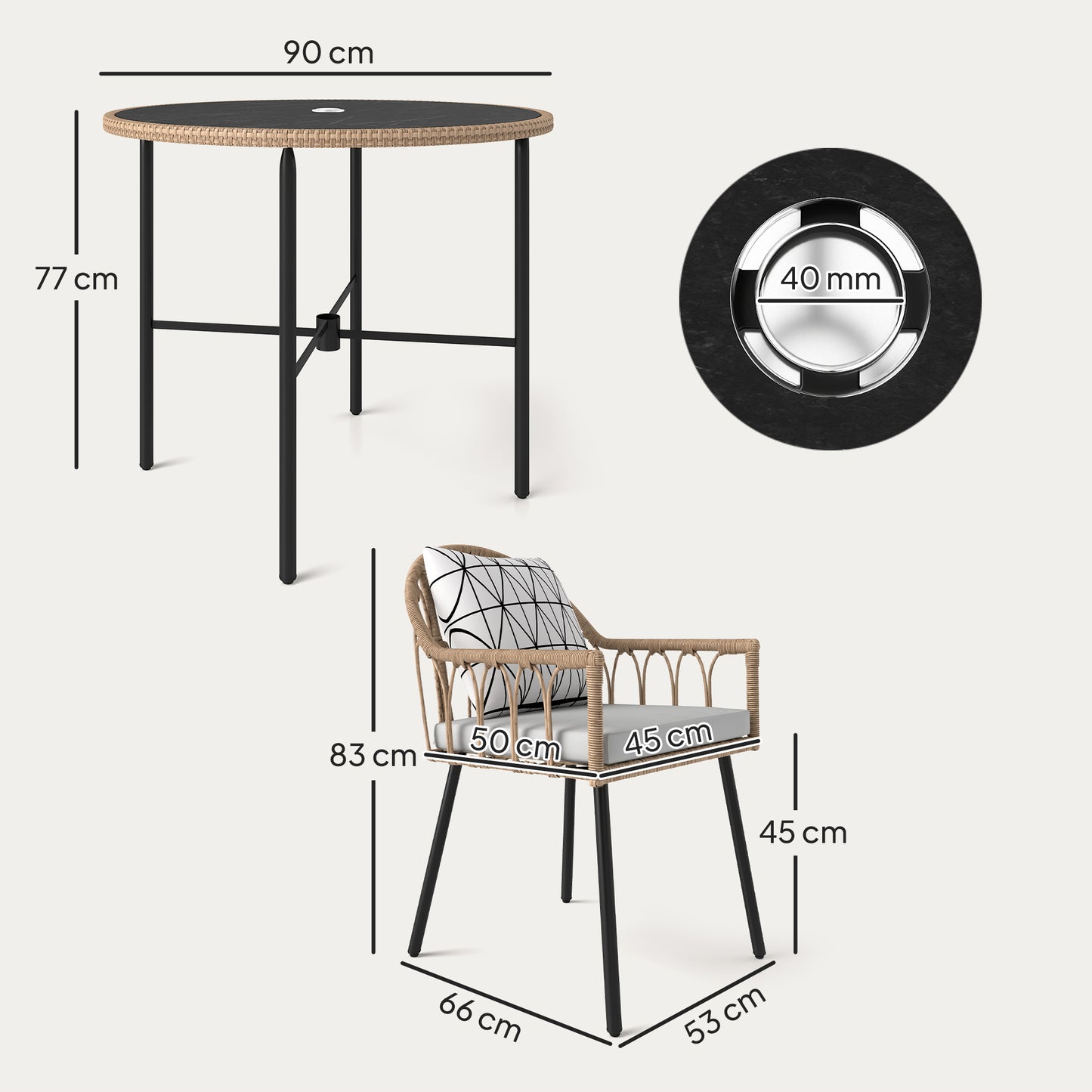 5 Piece Patio Rattan Dining Set, Wicker Garden Table and Chairs w/ Removable Seat & Back Cushions
