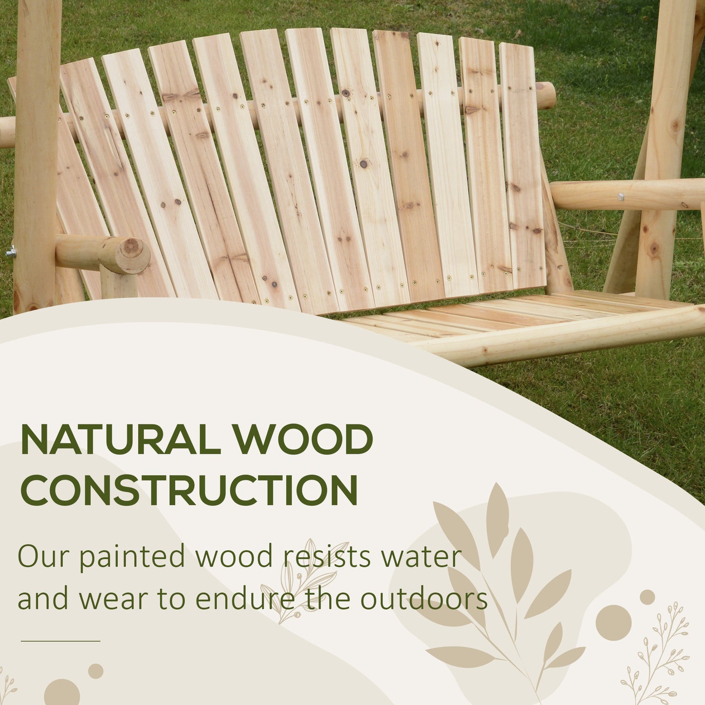 2 Seater Wooden Garden Swing Chair, Larch Wood Porch Swing Seat Bench Lounger for Outdoor Patio Garden, 300kg Capacity