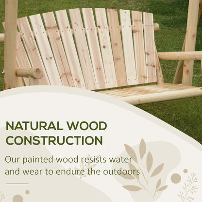 2 Seater Wooden Garden Swing Chair, Larch Wood Porch Swing Seat Bench Lounger for Outdoor Patio Garden, 300kg Capacity