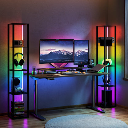 RGB LED Floor Lamp with Shelves, Modern Dimmable Standing Lamp with Remote Control