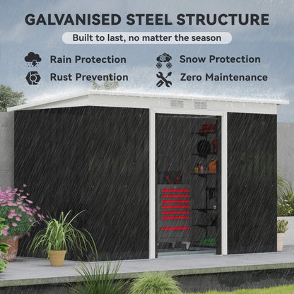 9ft x 4ft Metal Garden Shed, Outdoor Tool House with Foundation Kit, Ventilations and Double Doors, Dark Grey