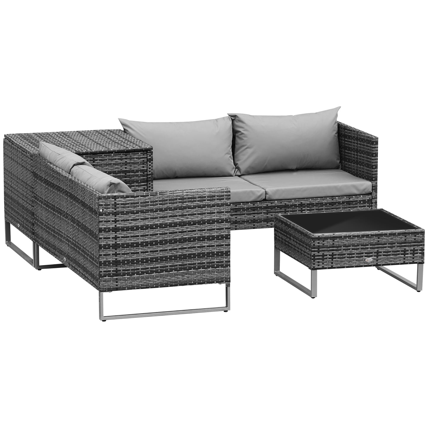4pc Garden Rattan Wicker Outdoor Furniture Patio Corner Sofa Love Seat and Table Set with Cushions Side Desk Storage