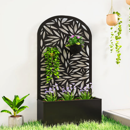 Metal Garden Bed for Garden with Trellis, Wall Mounted or Freestanding Raised Planter with Curved Privacy Screen