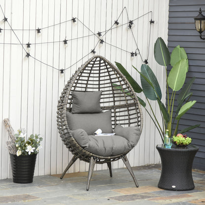Teardop PE Wicker Rattan Chair w/ Thick Cushions 4 Legs Outdoor Seat Egg Garden