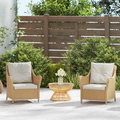 Rattan Garden Chairs Set of 2, Outdoor Rattan Chairs with Cushions, Armrests and High Back